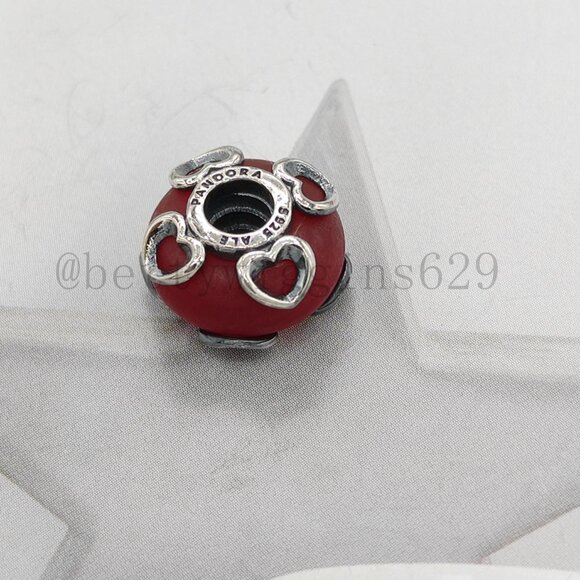 Pandora Frosted Red Murano Glass & Hearts Charm - Picture 7 of 7